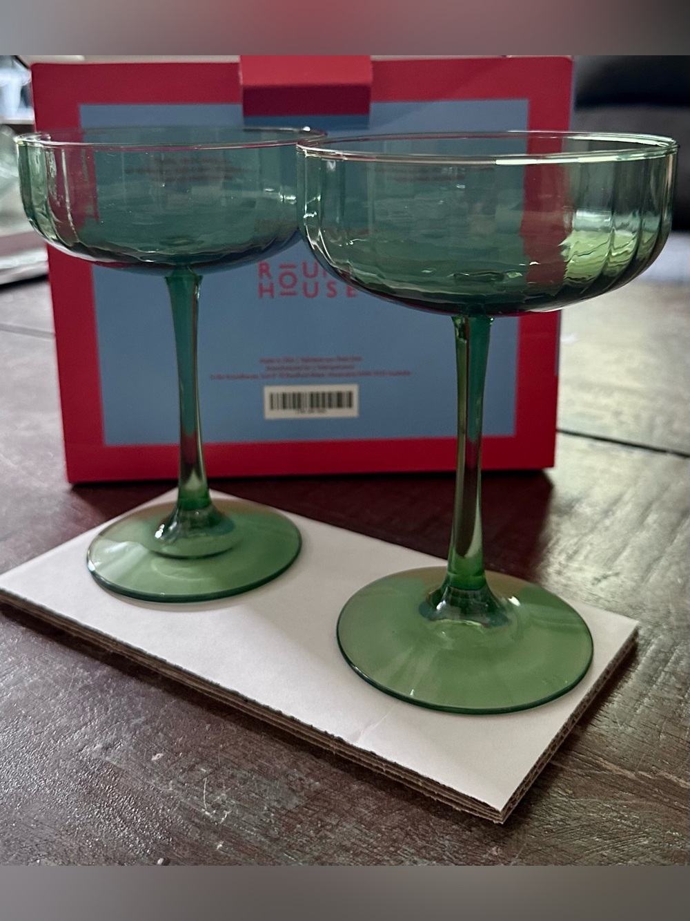 NIB Round House Green Coupe Glasses - Set of 2